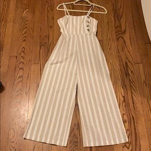 Beige & white striped pants suit
